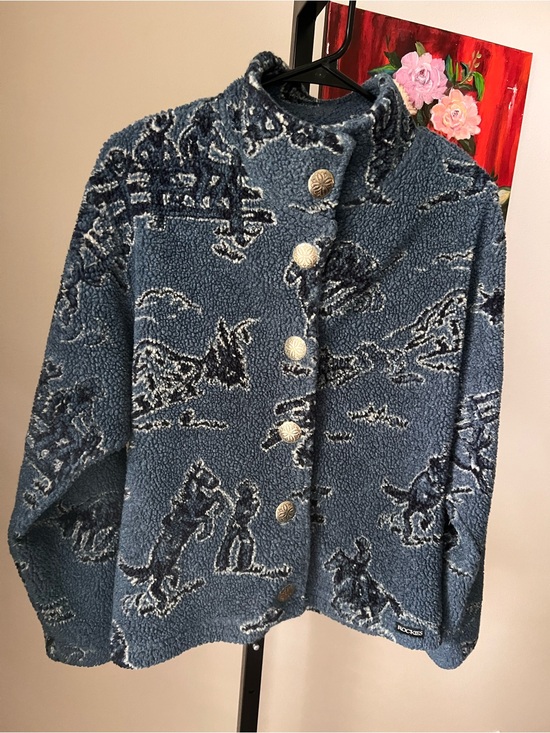 Rockies Jackets & Blazers - Rockies Dark Blue Patterned Sherpa Jacket vintage